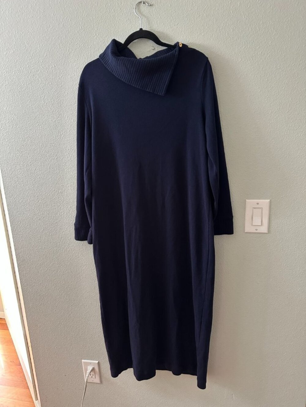 Lauren Ralph Lauren 100% Cotton Maxi Dress XL Navy Blue Preppy Quiet Luxury